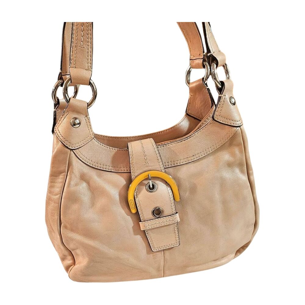 Coach SOHO SHOULDER BAG Leather HANDBAG Light Pink Metallic Y2K Multi Pockets